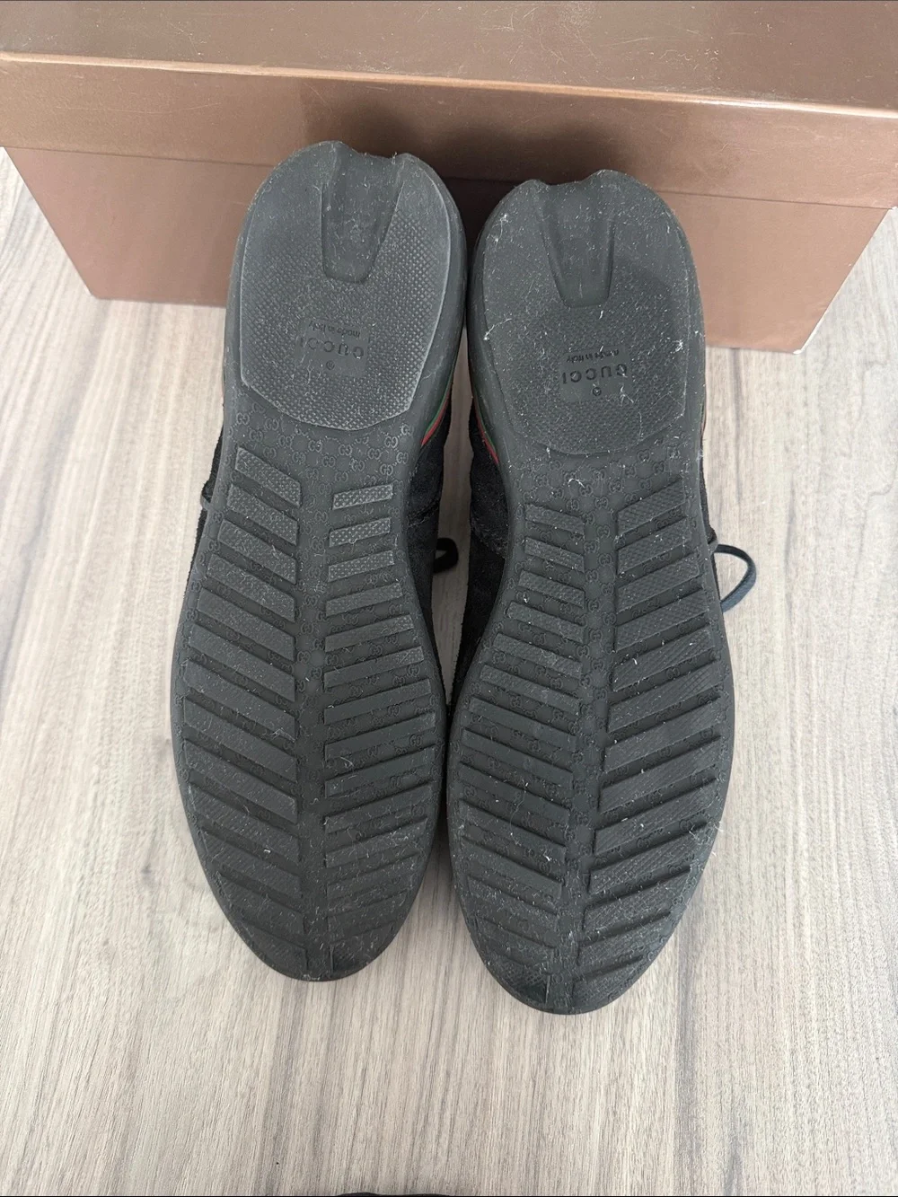 Gucci Men's Black Suede Sneakers with Gold Eyelets